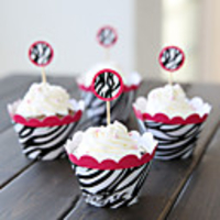 Zebra-stripe Cupcake Wrappers - Set of 12 (Including 12 Stickers and 12 Wrappers)