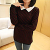 ZhenSiMan Wine Round Print Lapel Bottoming Sweater(Screen Color)