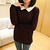 ZhenSiMan Wine Round Print Lapel Bottoming Sweater(Screen Color)