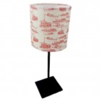 Boat cream and red small lampshade,  hand made and hand printed