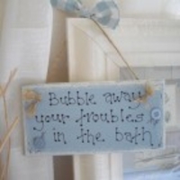 DOOR SIGN Bubble Away Your Troubles In The Bath BLUE