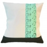 Elephant turquoise and black cushion,  handmade and hand printed