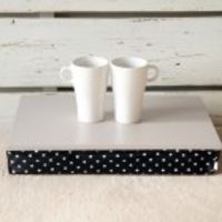 iPad stable table or Laptop Lap Desk without edges - Soft Grey with Black Polka Dot pillow