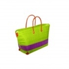 RAFFIA TOTE BAG - GREEN WITH PURPLE STRIPE