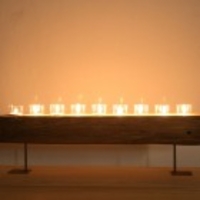 Reclaimed wood candle holder on stand
