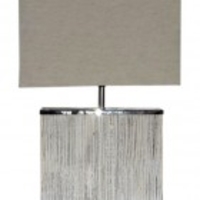 Reclaimed wood rectangular lamp with aluminium detail and cream shade