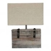 Reclaimed wood rectangular lamp with metal studwork and cream shade - Katigi Designs