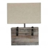 Reclaimed wood rectangular lamp with metal studwork and cream shade - Katigi Designs