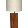 Reclaimed wood round table lamp with cream shade