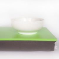 Stable table,  iPad stand or wooden Breakfast in Bed serving Tray - Bright green with dark olive green linen Pillow
