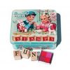 Vintage Wooden Alphabet Stamp Set And Tin Box