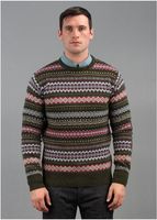 Caister Fair Isle Crew Neck Sweater Olive