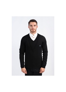 Double V-Neck Sweater - Black