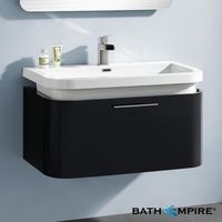 Onyx Premium Gloss Black 890mm Rounded Basin Drawer Unit - Wall Mounted