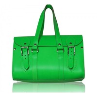 Lancelot Knight Avon Leather Barrel Handbag in Fluorescent Green