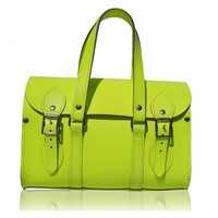 Lancelot Knight Avon Leather Barrel Handbag in Fluorescent Yellow