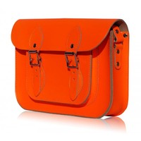 Lancelot Knight Chelsea Leather Satchel Handbag in Fluorescent Orange