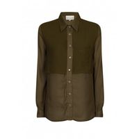 Lavish Alice Khaki Cropped Sheer Dipped Hem Long Sleeve Shirt