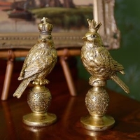 Antique Gold Resin Birds With Crowns By Gisela Graham