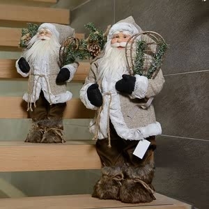 Luxury Standing Santa Decoration With White Fur Trim By Floral Silk