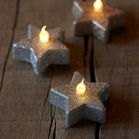 Star Led Silver Glitter Tea Lights (set Of 6)