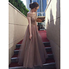 A-Line Bateau Neck Floor Length Tulle / Sequined Bridesmaid Dress with Sequin