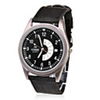 Black Dial Black Fabric Band Wrist Watch with Calendar