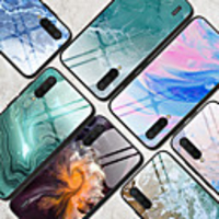 Case For Xiaomi scene map Redmi Note 8 Note 8 Pro Note 8T colorful marble pattern tempered glass back plate TPU frame 2-in-1 anti-drop mobile phone case JMGD