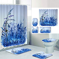 Ice Blue Lavender Digital Printing Four-piece Set Shower Curtains and Hooks Modern Polyester Machine Made Waterproof Bathroom miniinthebox