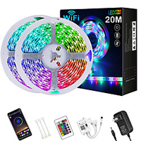 LED Strip Lights 65ft 2x10m WIFI App Intelligent Control 5050 RGB LED Smart Strip Light with IR 24 Key Controller or DC12V Adapter Kit miniinthebox