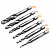 Multi-function 6PCS M3-M10 Screw Tap Drill Bits HSS Taps Woodworking Metric Combination Bit High Speed Steel Titanium 1/4 IN Quick Change Hex