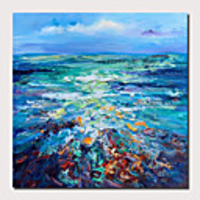 Oil Painting Hand Painted Abstract Landscape Comtemporary Modern Stretched Canvas With Stretched Frame or Rolled Without Frame