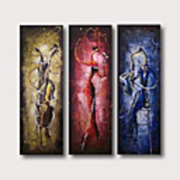 Oil Painting Hand Painted Abstract People Comtemporary Modern Stretched Canvas / Three Panels With Stretched Frame