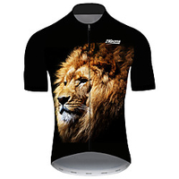 21Grams Homme Manches Courtes Maillot Velo Cyclisme Spandex Polyester Noir / jaune. Animal Lion Cyclisme Maillot Hauts / Top VTT Vélo tout terrain Vélo Route Résistant aux UV Respirable Séchage rapide
