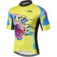21Grams Homme Manches Courtes Maillot Velo Cyclisme Spandex Polyester Noir / jaune. Cyclisme Maillot Hauts / Top VTT Vélo tout terrain Vélo Route Résistant aux UV Respirable Séchage rapide Des sports