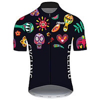21Grams Homme Manches Courtes Maillot Velo Cyclisme Spandex Polyester Noir / jaune. Géométrique Crânes Floral Botanique Cyclisme Maillot Hauts / Top VTT Vélo tout terrain Vélo Route Résistant aux UV