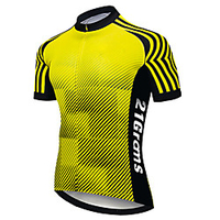 21Grams Homme Manches Courtes Maillot Velo Cyclisme Spandex Polyester Noir / jaune. Rayure Pente Cyclisme Maillot Hauts / Top VTT Vélo tout terrain Vélo Route Résistant aux UV Respirable Séchage