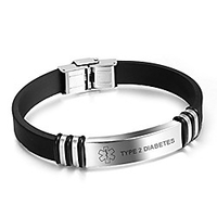 cf mens acier inoxydable silicone alerte médicale ID bracelet diabète type 2 assistant d