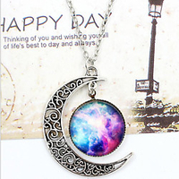 Collier Pendentif Femme Gravé Argent Lune Galaxie Croissant de lune je t