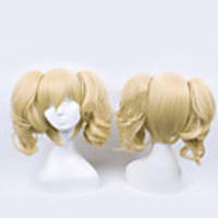 Cosplay Kagamine Rin Perruques de Cosplay Femme Avec 2 queues de cheval 18 pouce Fibre résistante à la chaleur Bouclé Blond Perruque Anime
