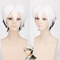 Cosplay Shiro Perruques de Cosplay Homme Coupe Dégradée 12 pouce Fibre résistante à la chaleur Bouclé Blanc Adolescent Adulte Perruque Anime