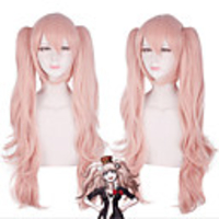 Dangan Ronpa Enoshima Junko Perruques de Cosplay Femme Avec 2 queues de cheval 30 pouce Fibre résistante à la chaleur Bouclé Rose Adolescent Adulte Perruque Anime