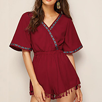 Femme Le maillot de corps Dos Nu Brodée Couleur unie Col en V Actif Plein Air Décontractée Standard Demi Manches Rouge S M L Printemps / Franges miniinthebox
