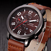 Homme Montre Quartz Cuir Noir Calendrier Analogique Classique Simple - Marron Rouge Bleu Un ans Autonomie de la batterie / Acier Inoxydable / SSUO 377