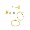 i jewel - 3 paires de créoles en or jaune 2 mm,  boule 2 mmamp; 3mm cz stud pour femmes filles ensemble 20mm