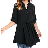 litb basic femmes col en v demi-patte de chemise robe boutonnée devant chemisier plissé ample haut à manches mi-longues miniinthebox