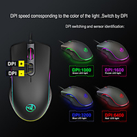LITBest A867RGB USB filaire Souris de jeu / souris ergonomique Lumière RVB 6400 dpi 4 niveaux de DPI réglables 7 pcs Clés 7 touches programmables miniinthebox