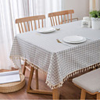 nappe coton lin méditerranéen fond blanc bleu à carreaux nappe littéraire table basse gland couverture serviette