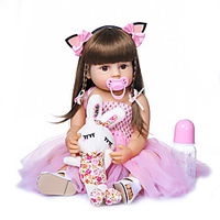 NPKCOLLECTION 22 pouce Poupées Reborn Bébé Cadeau Mignon Implantation artificielle Yeux bruns Silicone complet Silicone Le gel de silice cadeaux noël enfant avec vêtements et accessoires pour les