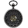 Perspective creux Fleurs All Black Round chiffres romains Mécanique Skeleton Montre de poche Homme